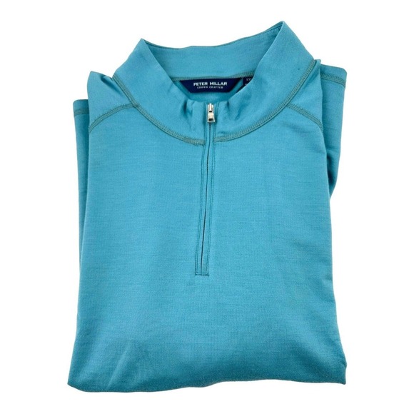 Peter Millar Excursionist Flex Performance Q-Zip Pullover Merino Wool Teal XXL - Picture 2 of 16